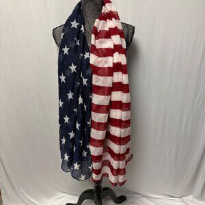 American Flag Sheer Scarf Wrap Stars Stripes Red White Blue Patriotic July 4th